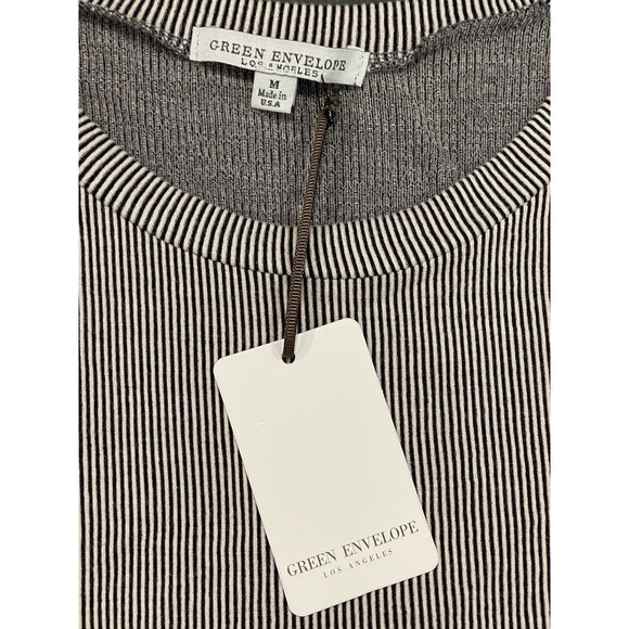 Green Envelope Top Women's Sz M Pinstripe Asymetrical Ribbed Button Shirt NWT - Picture 3 of 5
